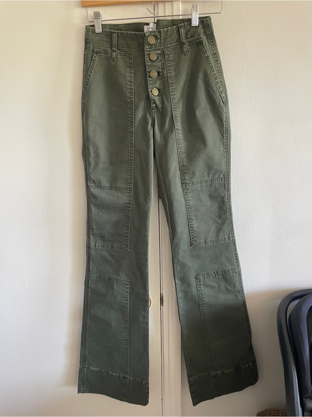 Frame Denim Olive Green Patchwork Wide-Leg Pants